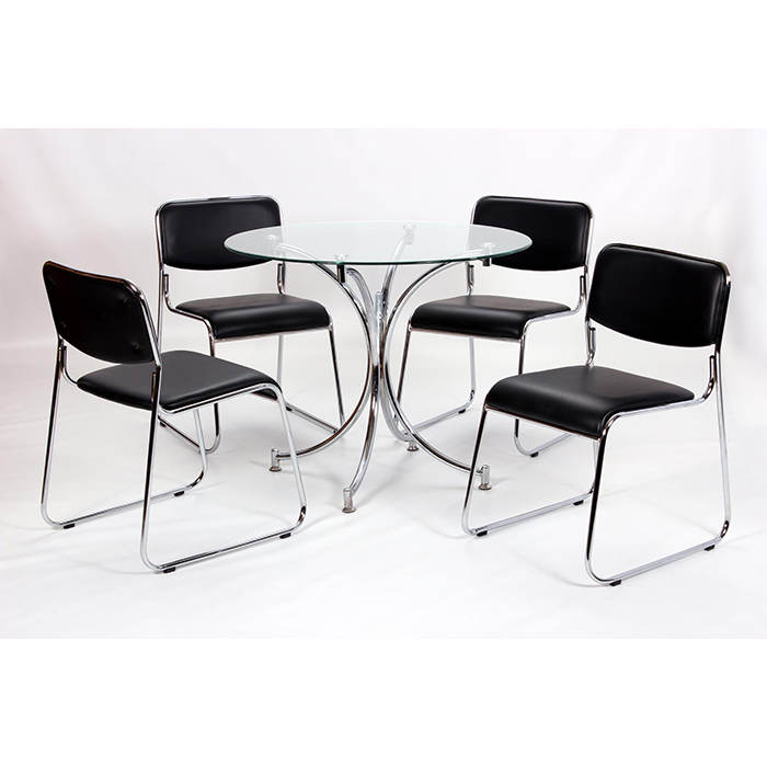 Orkney Chrome Glass Top Dining Set With 4 Chairs - Click Image to Close